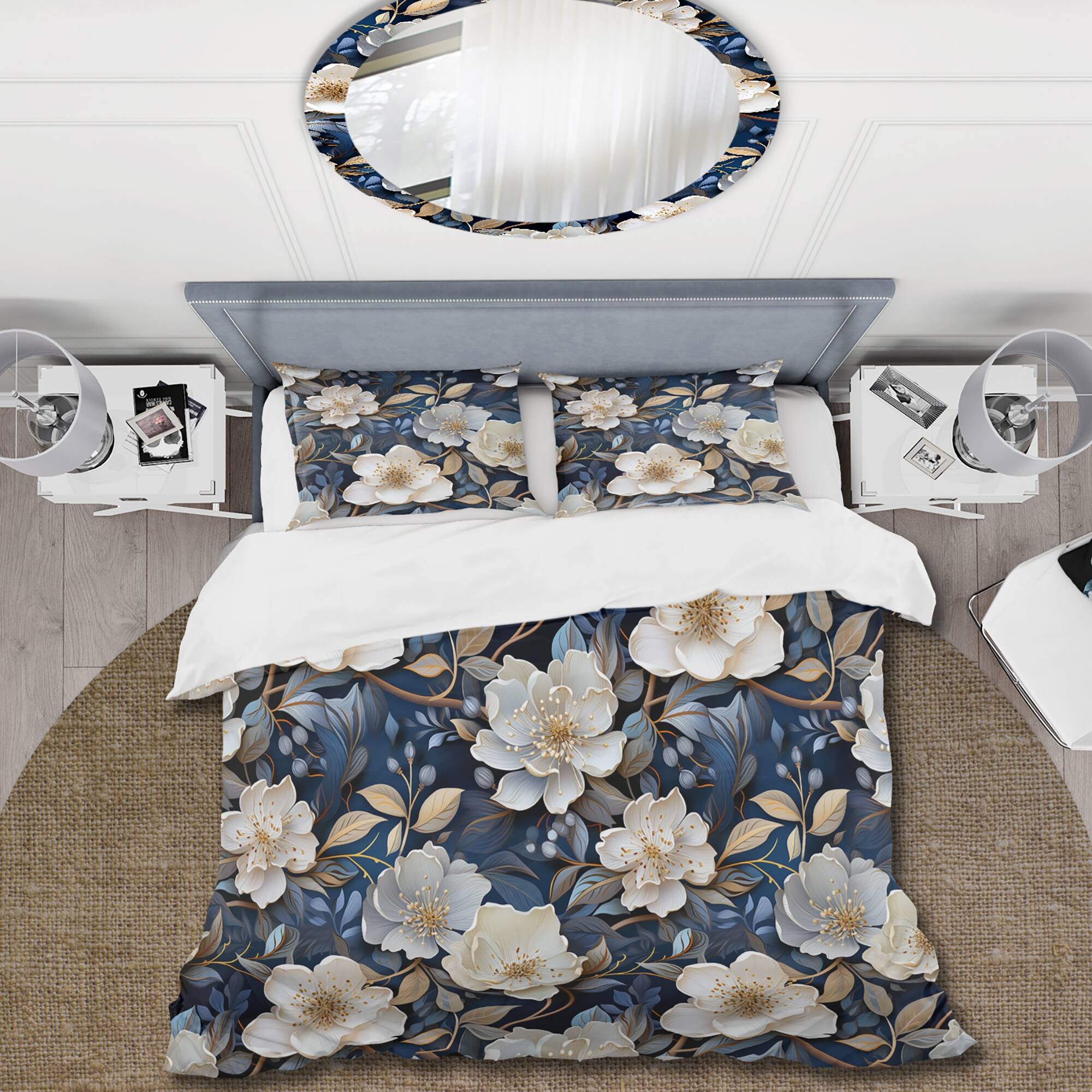 Designart "Moonlit Whispers Moody Patterns III" Blue Damask Bedding Set
